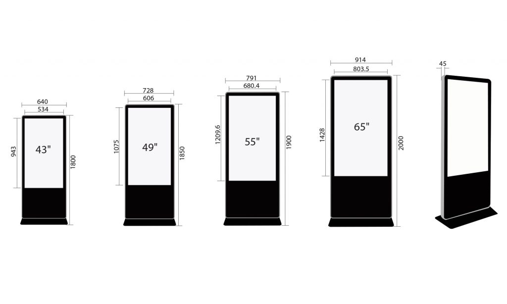 ลักษณะ และ ขนาดจอคีออส แบบแสตน(kiosk stand)