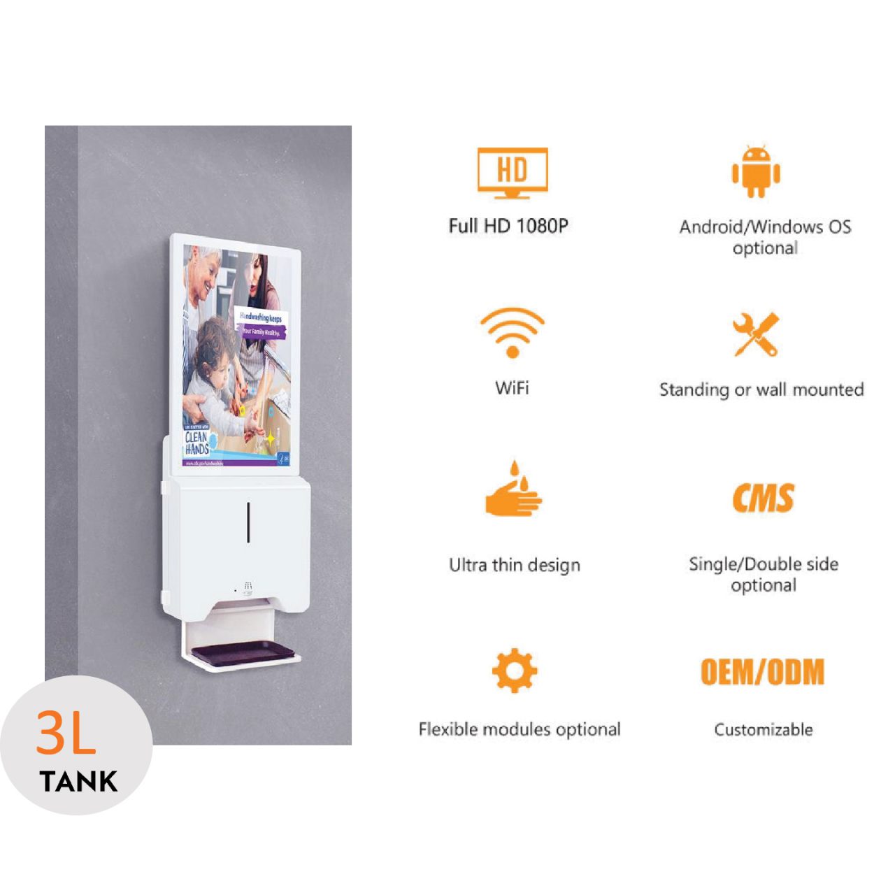 SANITIZING DIGITAL SIGNAGE LCD & HAND WASHING